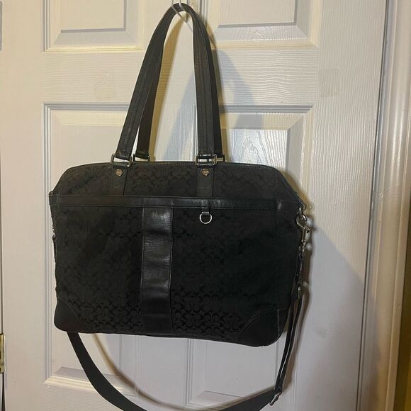 Coach Black Fabric logo &  leather trims  Detachable Strap. Large diaper bag - Picture 1 of 16